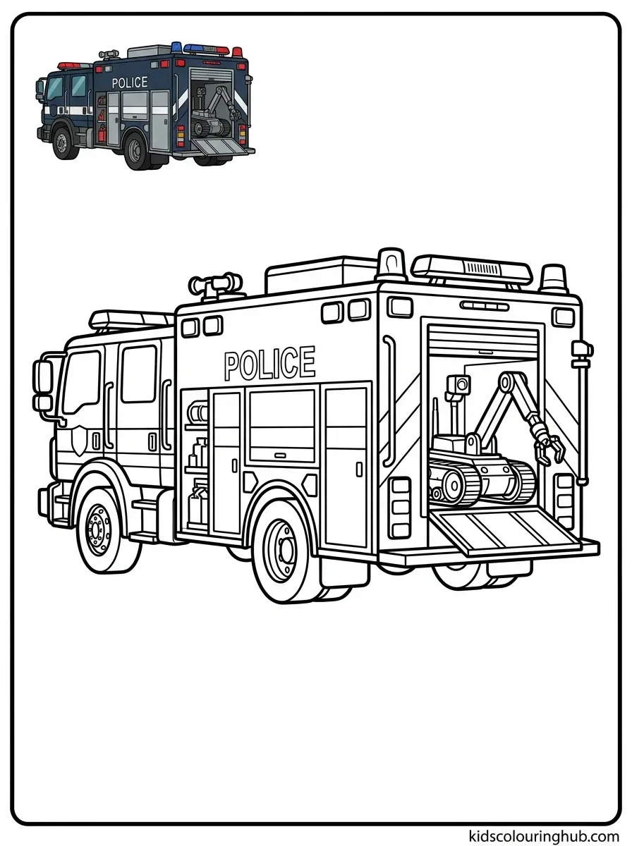 Police bomb disposal unit truck coloring page