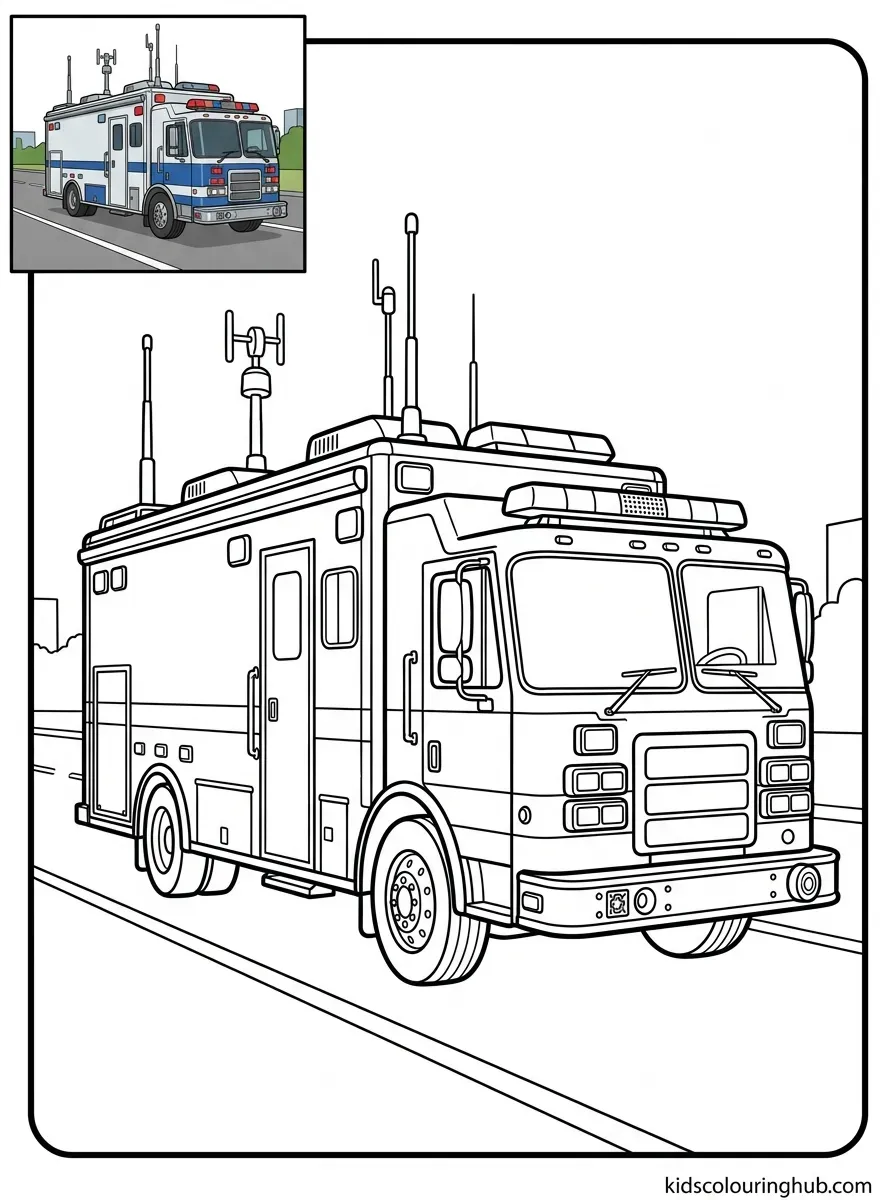 Police mobile command center vehicle coloring page