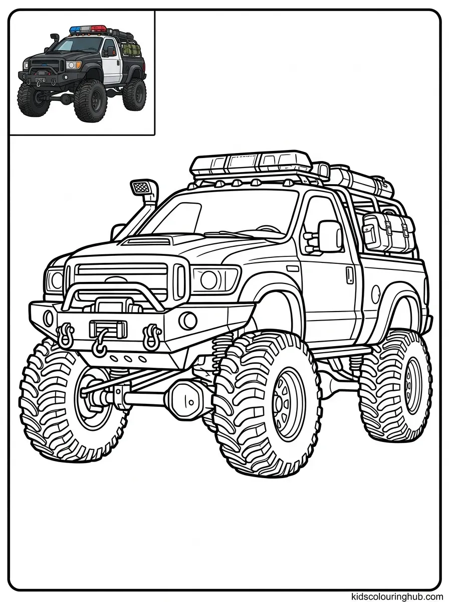 Heavy-duty police off-road truck coloring page
