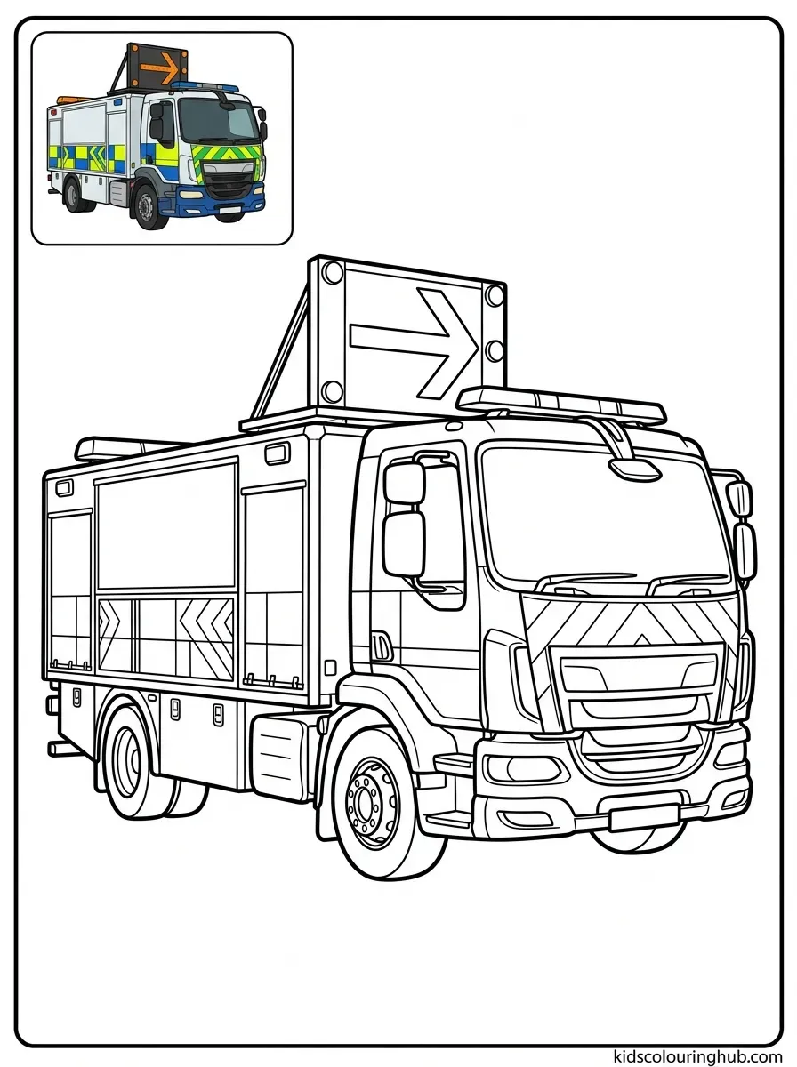 Police traffic management truck with directional arrow coloring page