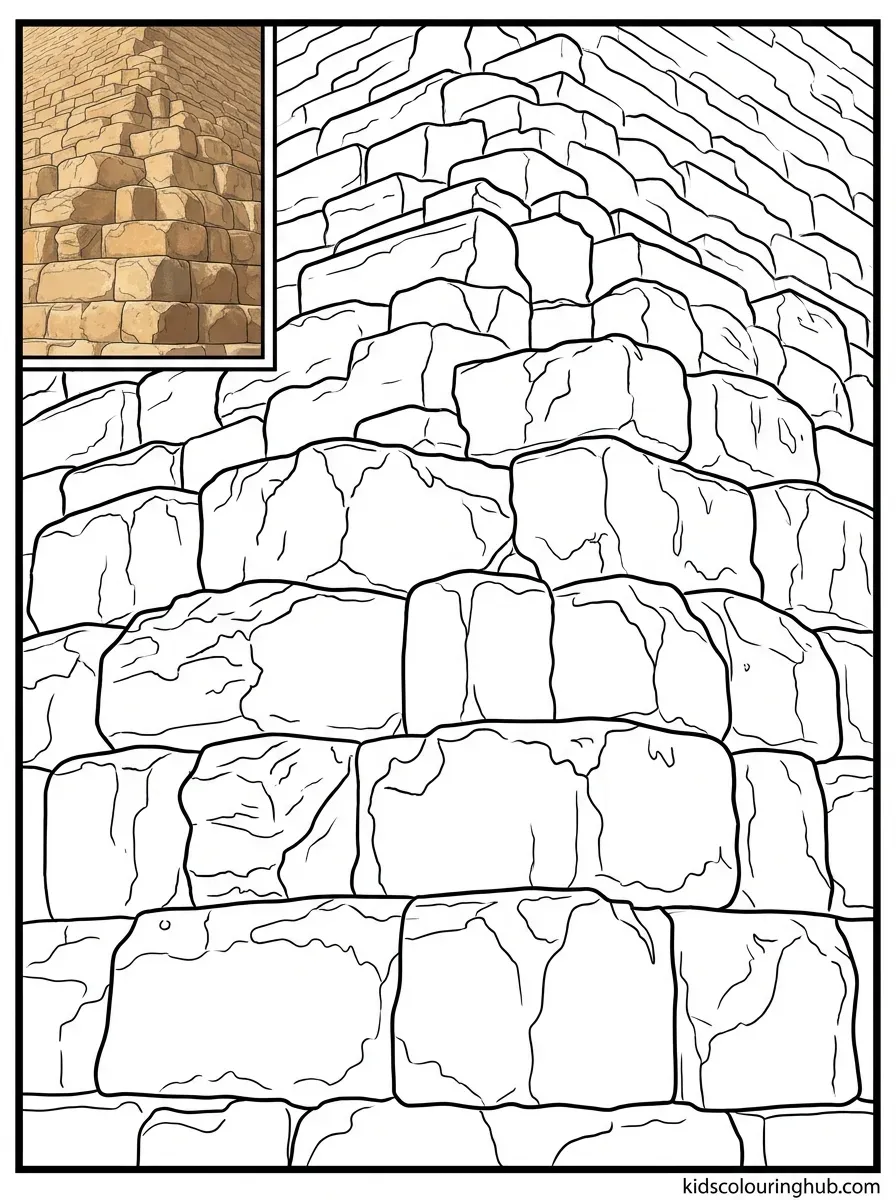 Black and white line art showing the detailed texture of pyramid casing blocks