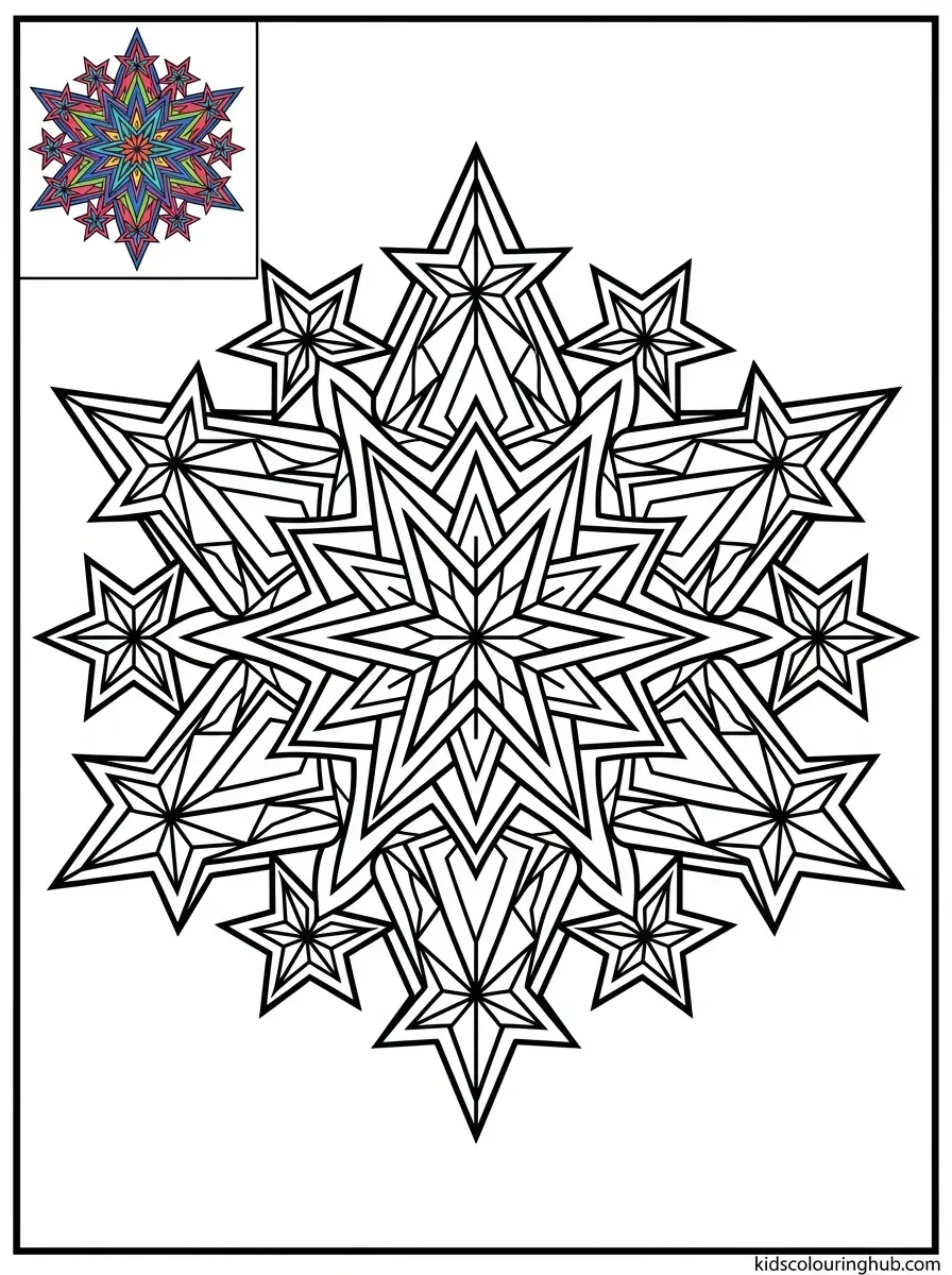 Radiant crystal star pattern coloring page