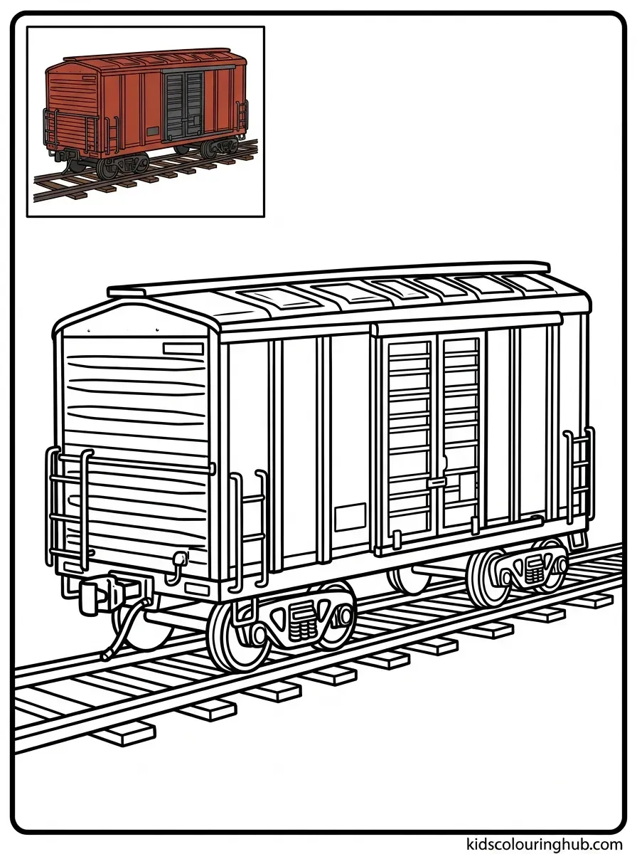 Line art of a classic railway boxcar