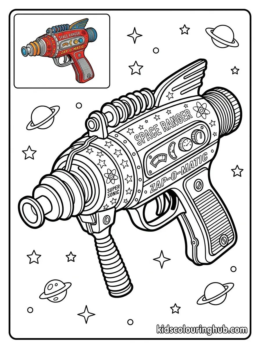 Retro 1950s toy gun coloring page
