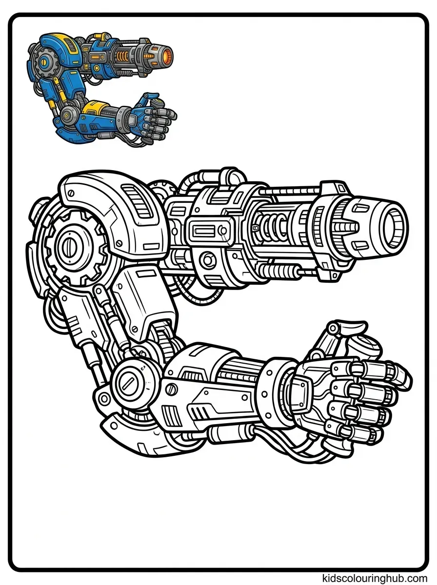 Robot arm blaster coloring page