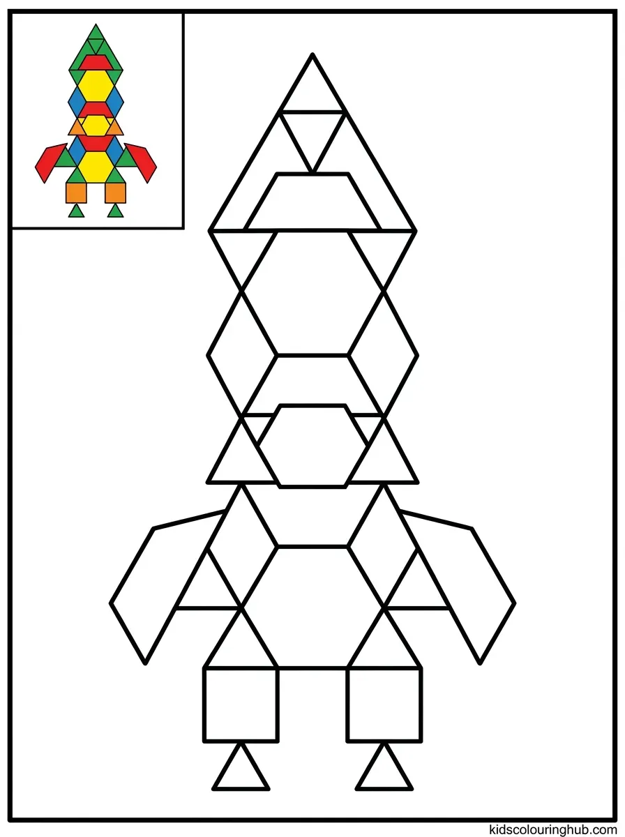 Rocket ship pattern blocks coloring page for kids
