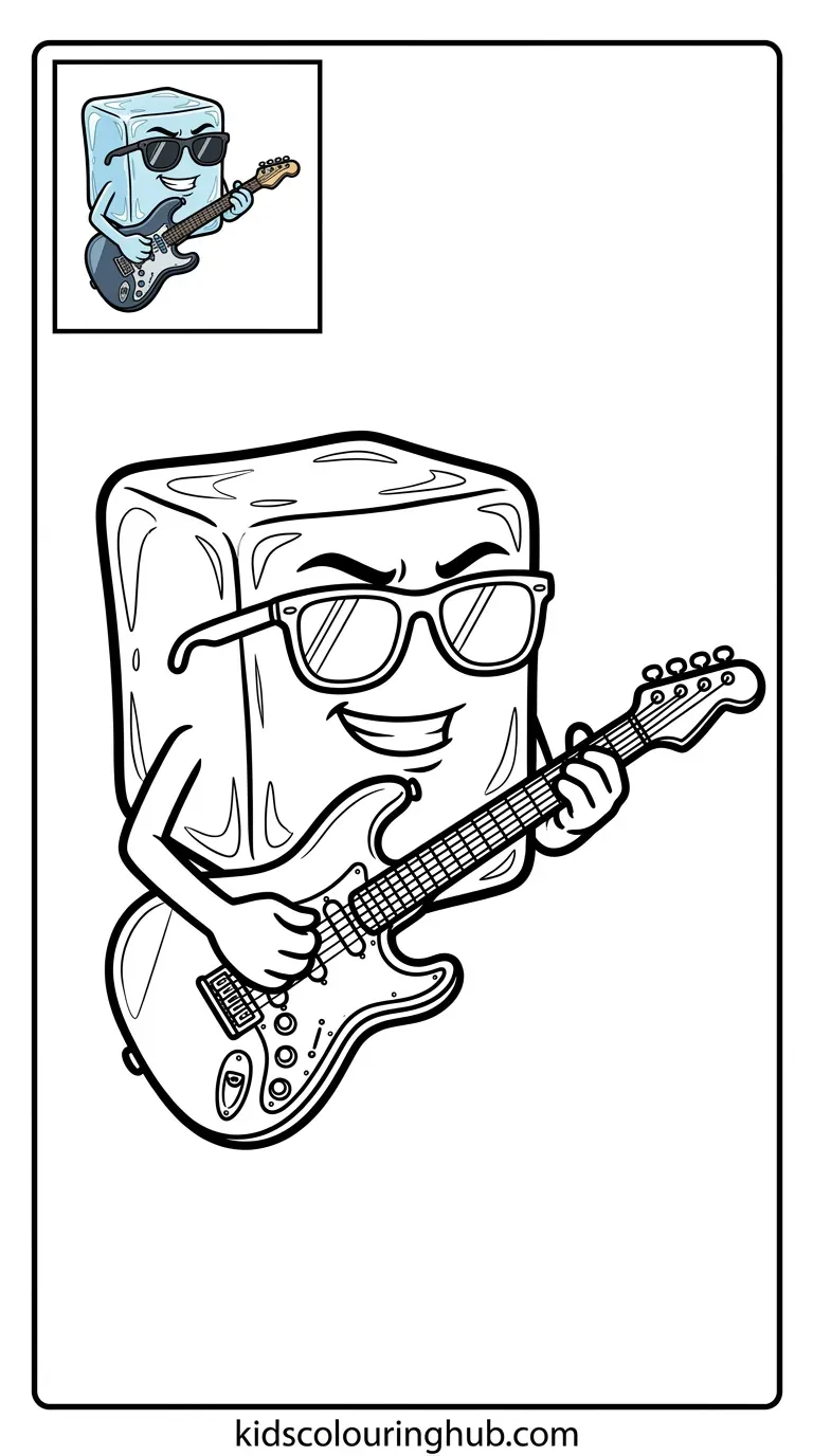 Ice cube playing electric guitar coloring page