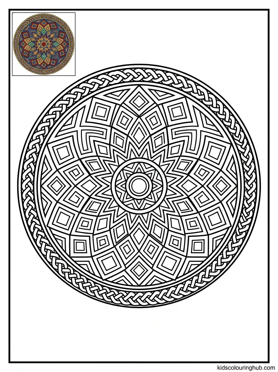 Line art of a Roman mosaic tile mandala
