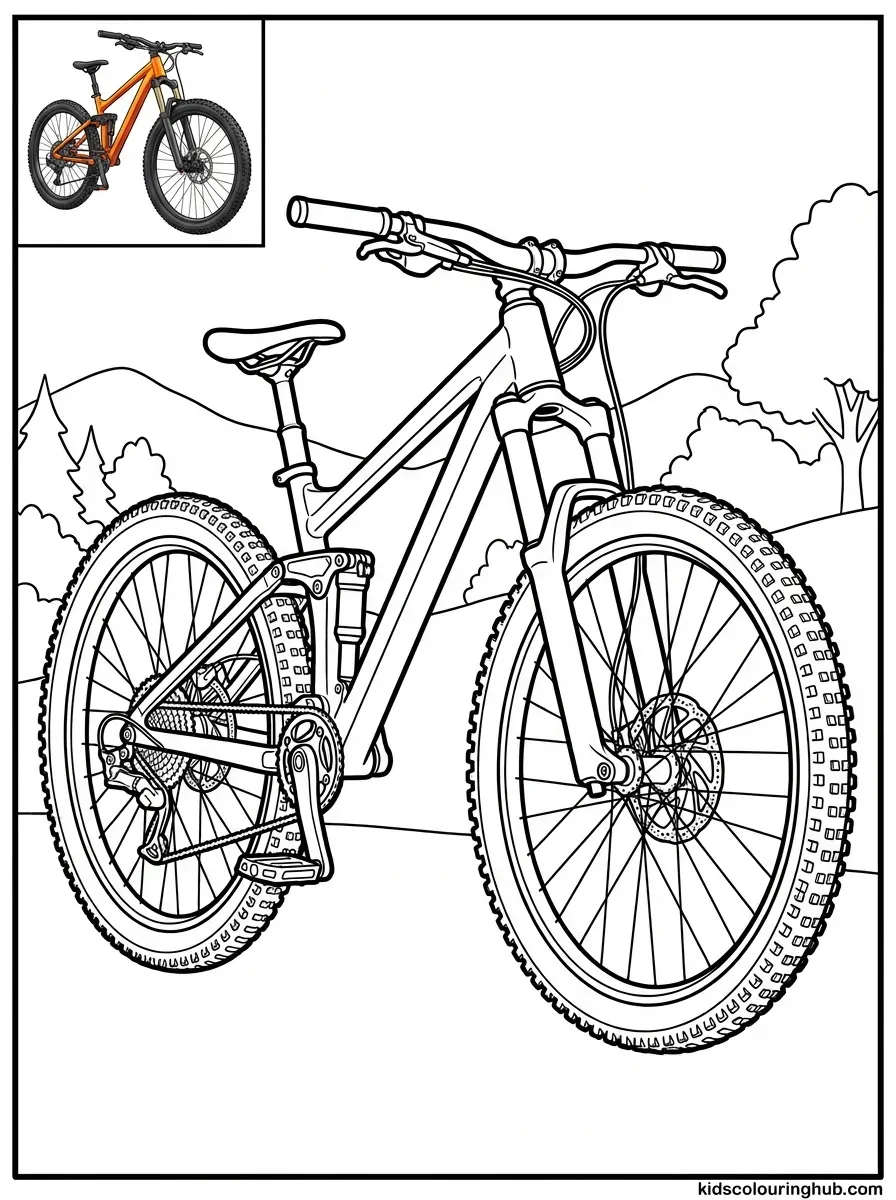 Line art of a rugged mountain bike