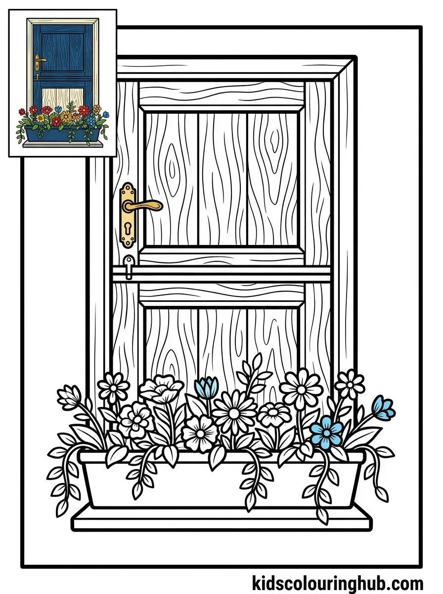 Rustic Dutch split door coloring page for kids