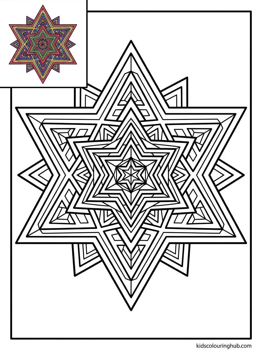 Sacred geometry 6-point star coloring page