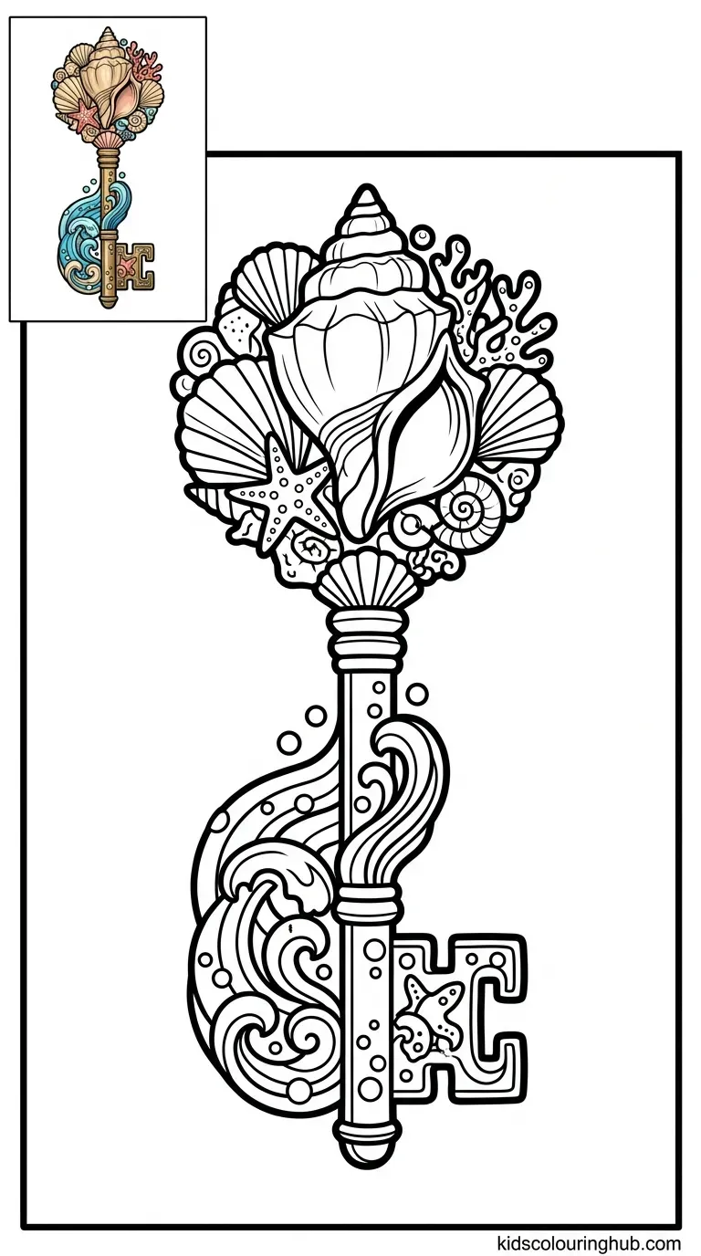 An ocean-inspired key with a textured seashell bow