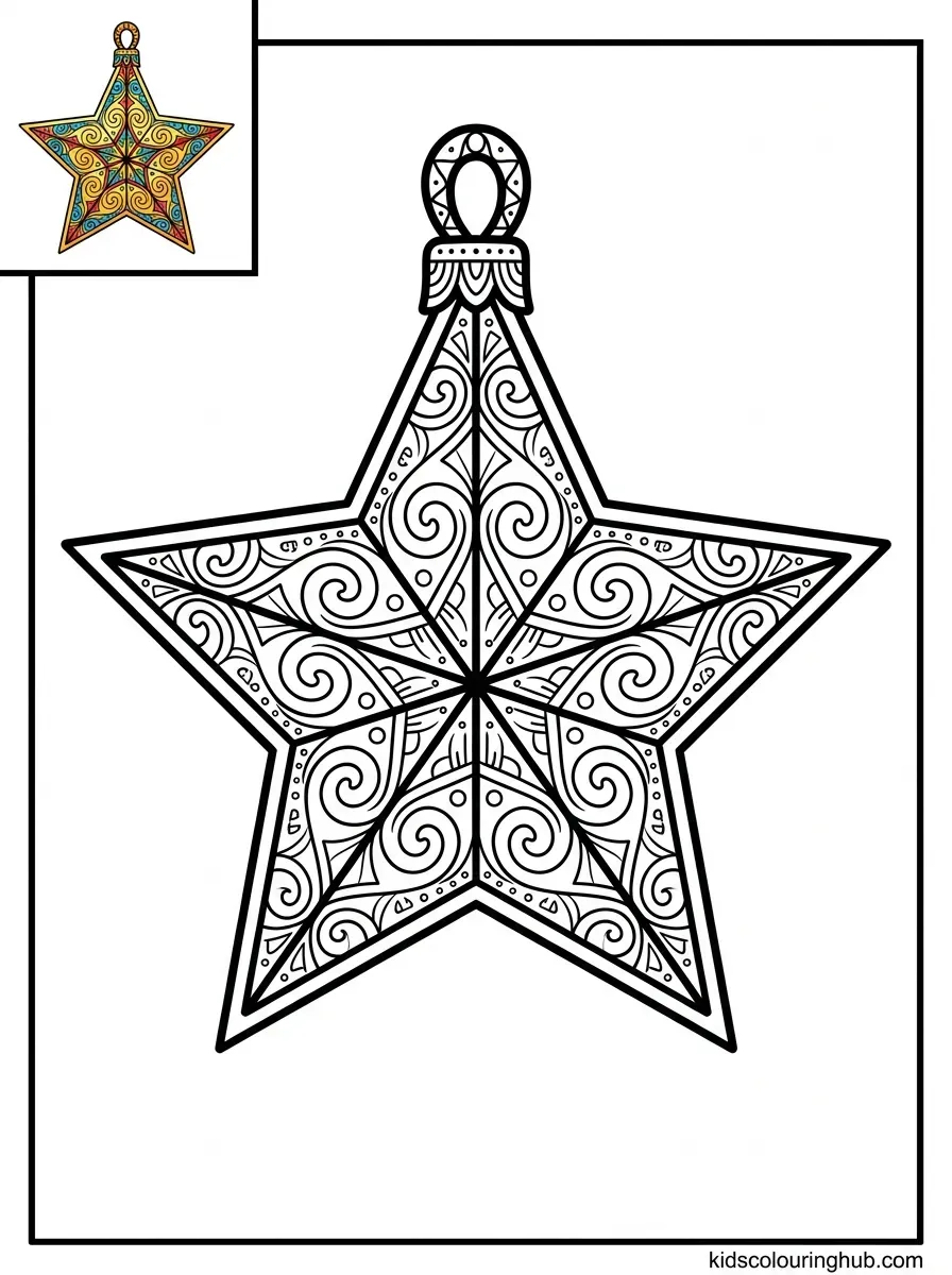 Shining star ornament coloring page for kids
