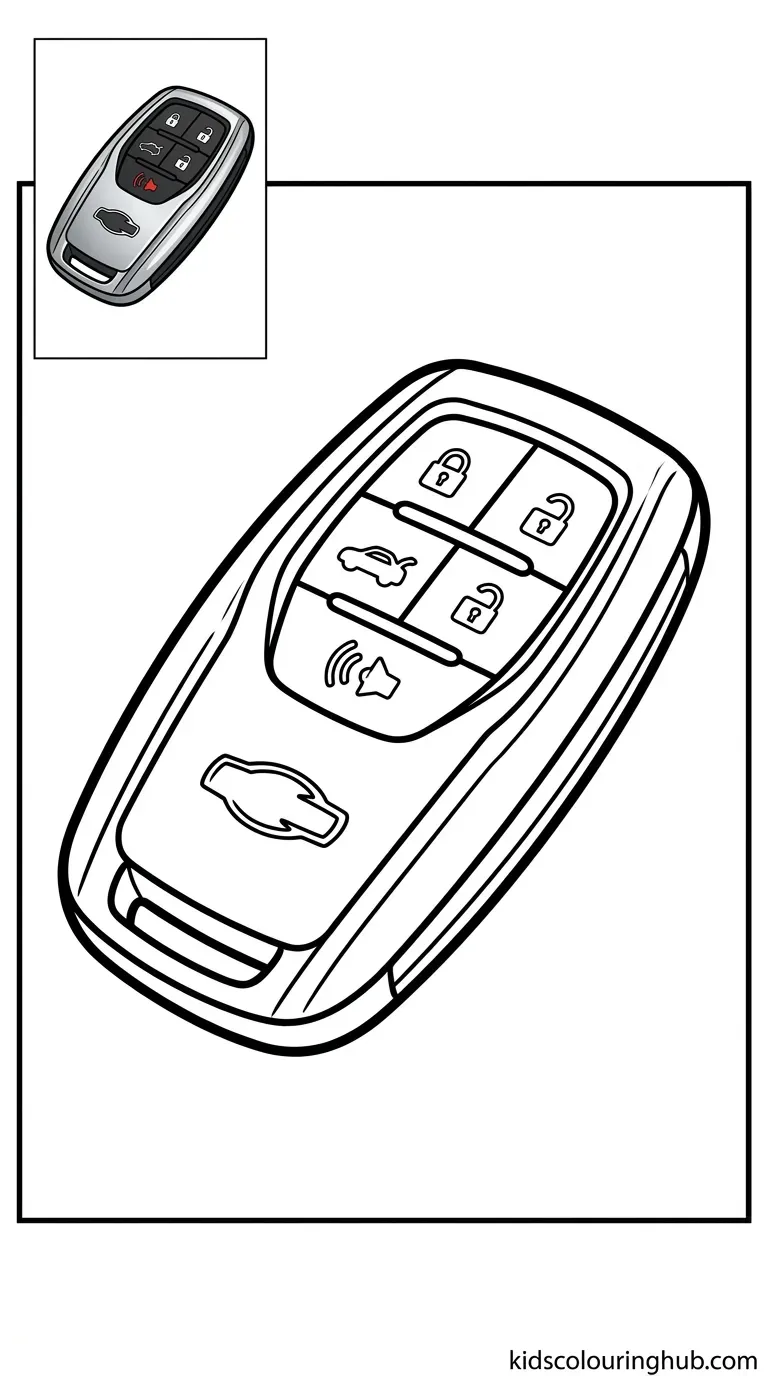 A modern smart car key fob with buttons