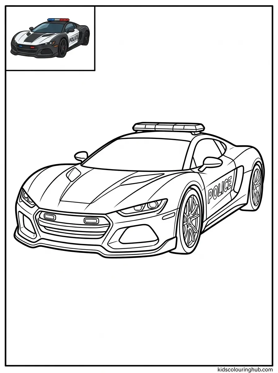 Sleek police pursuit car coloring page