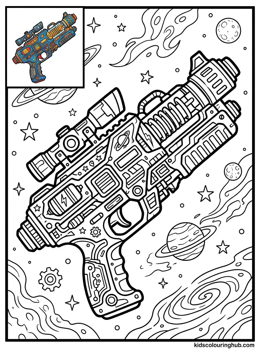 Space laser blaster coloring page