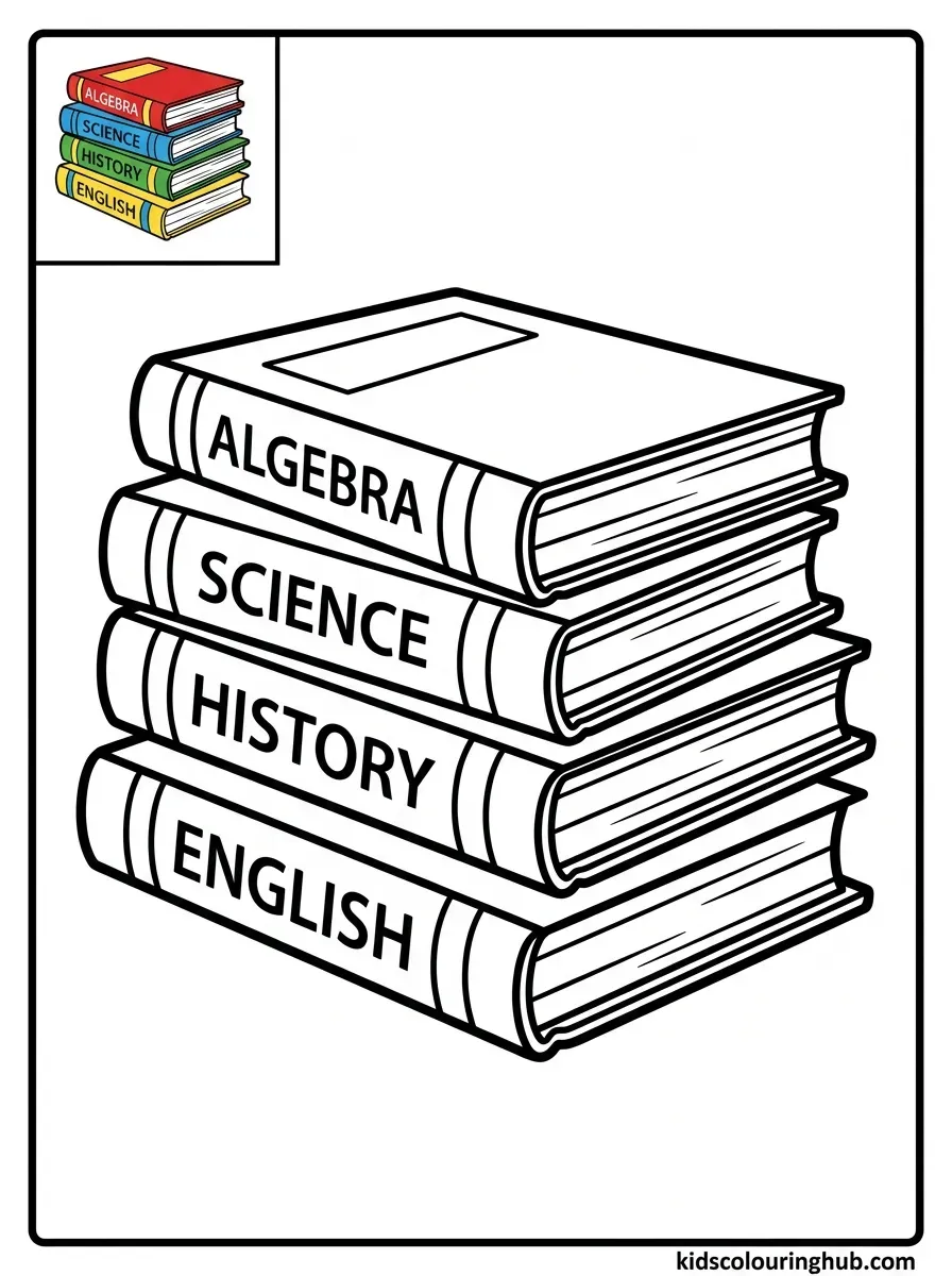Stack of textbooks coloring page