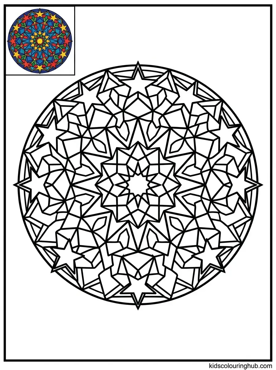 Stained glass style star mandala coloring page