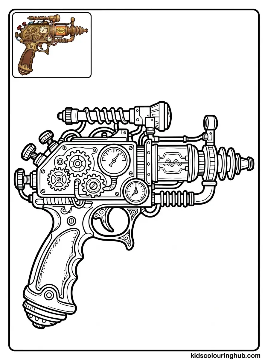Steampunk ray gun coloring page