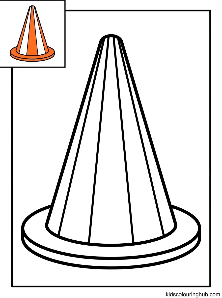 Striped triangle traffic cone coloring page for kids