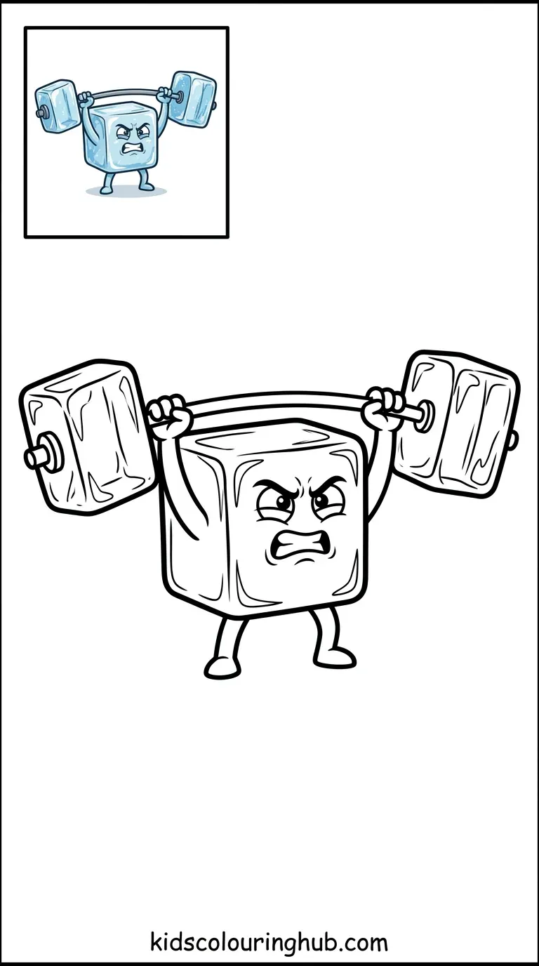 Strong ice cube lifting weights coloring page
