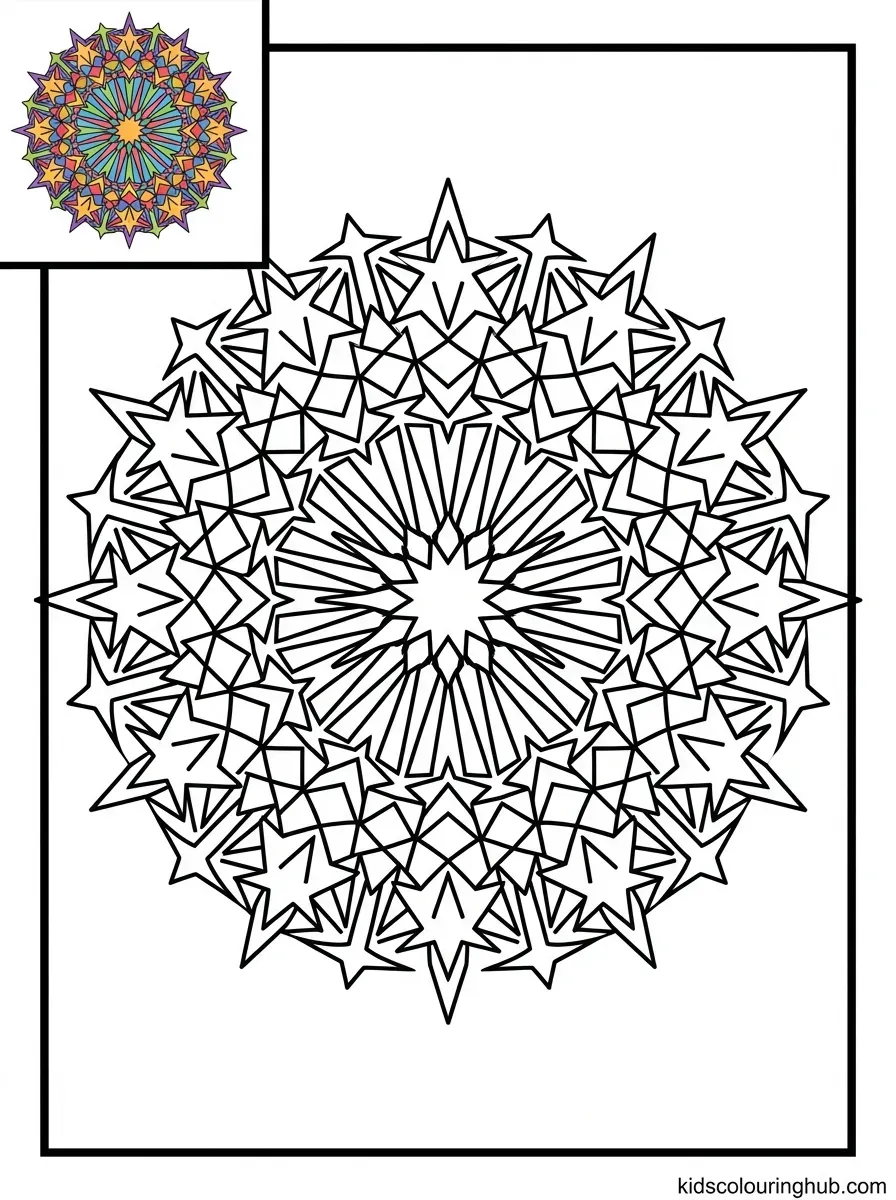 Sunburst ray star mandala coloring page