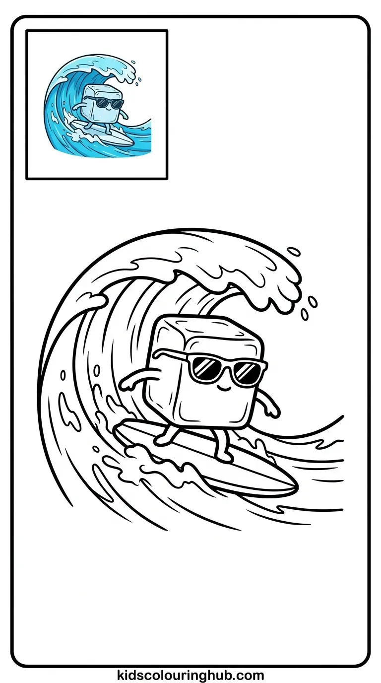 Surfing ice cube coloring page