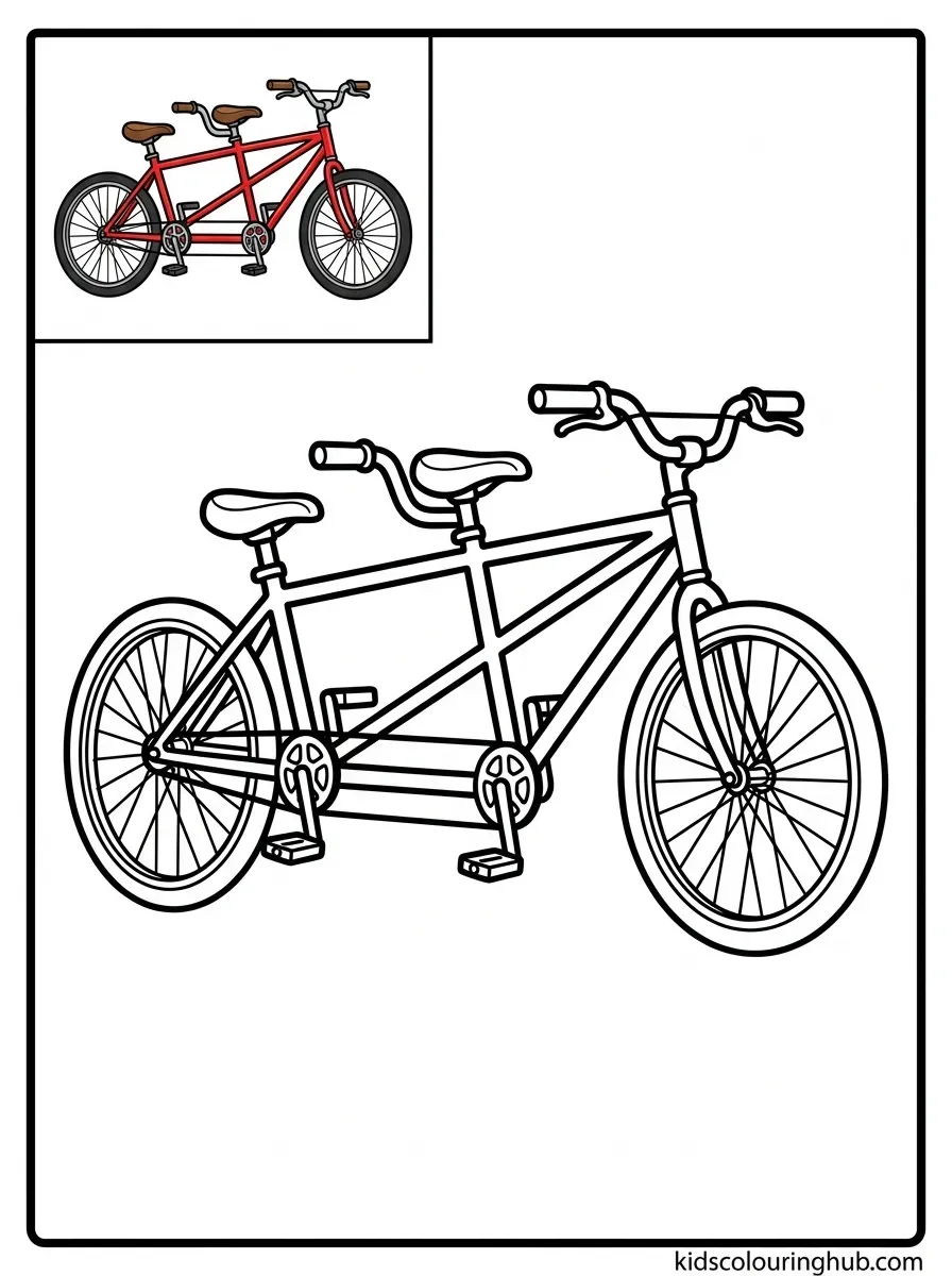 Line art of a tandem two-seater bicycle