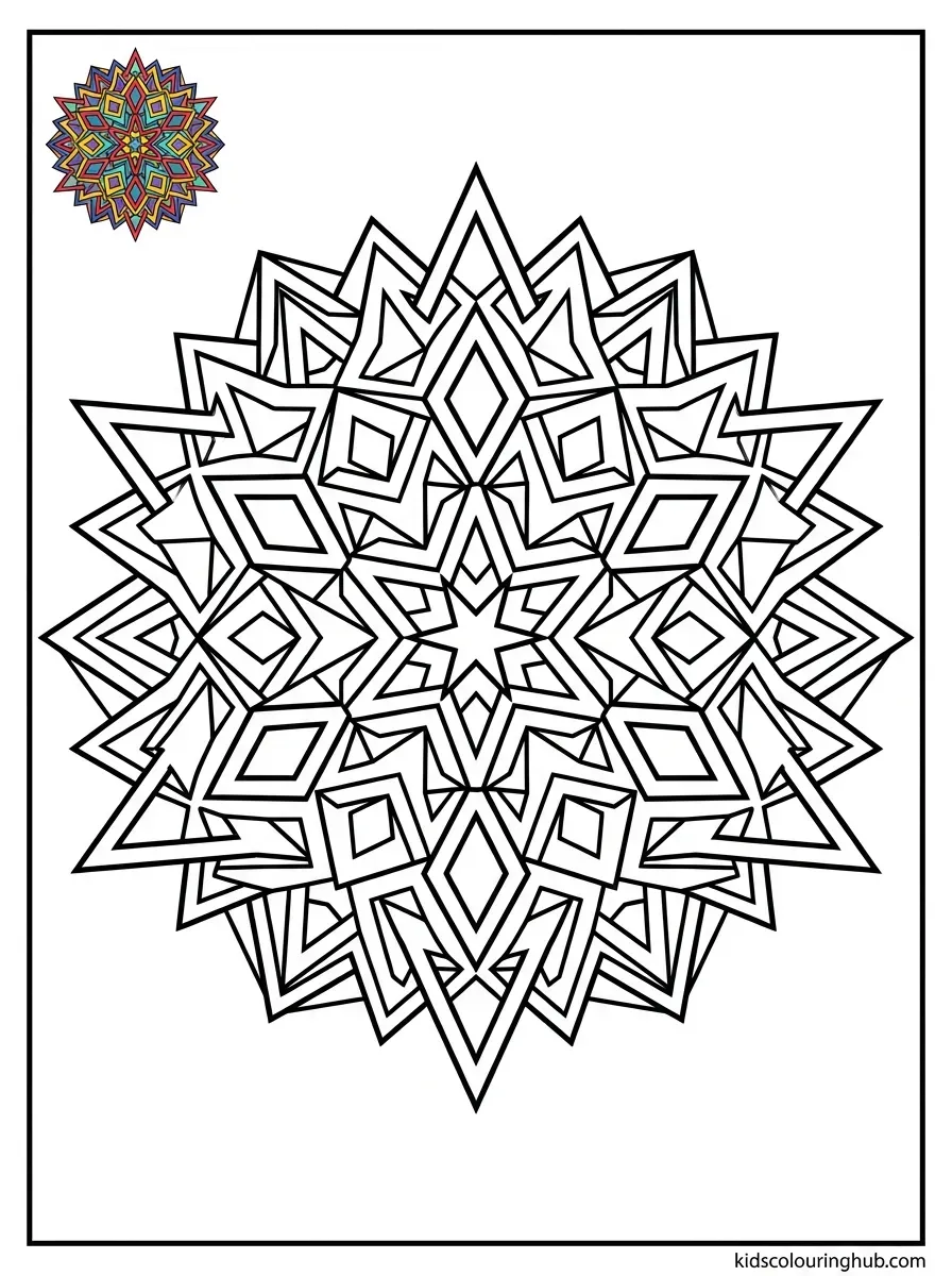 Twin diamond star mandala coloring page