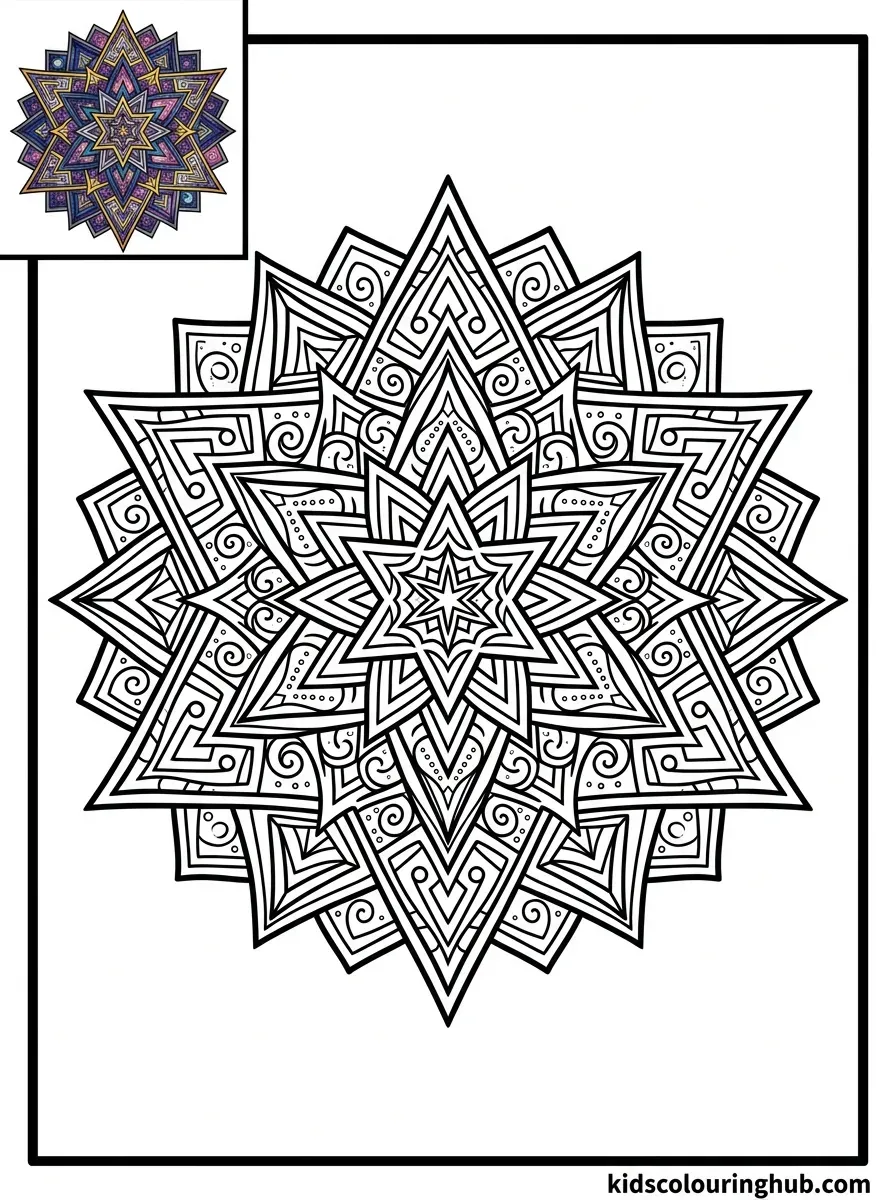 Ultimate galactic star mandala coloring page
