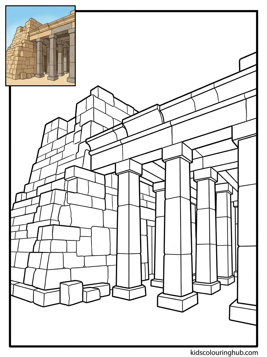 Black and white line art of the stone Valley Temple of Khafre