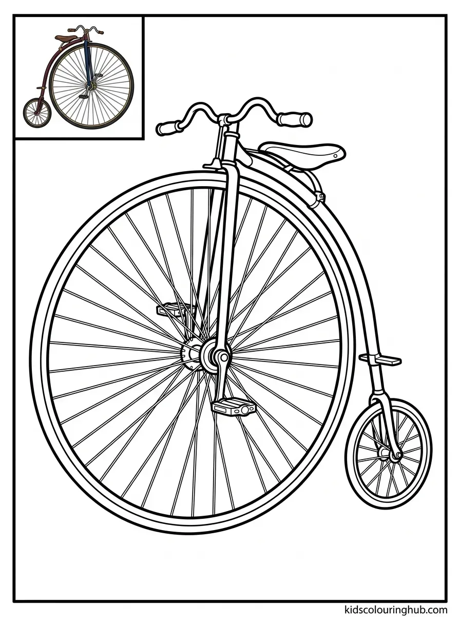 Line art of a vintage Penny-Farthing bicycle
