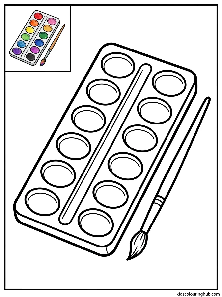 Watercolor paint set coloring page