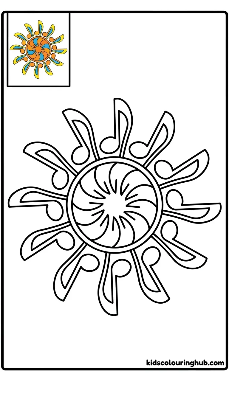 A whole note symbol centered inside a sunburst aura