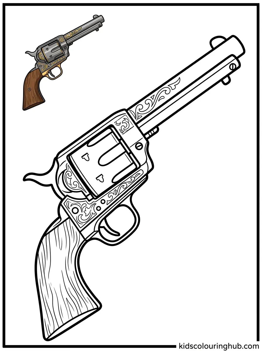 Wild West revolver coloring page