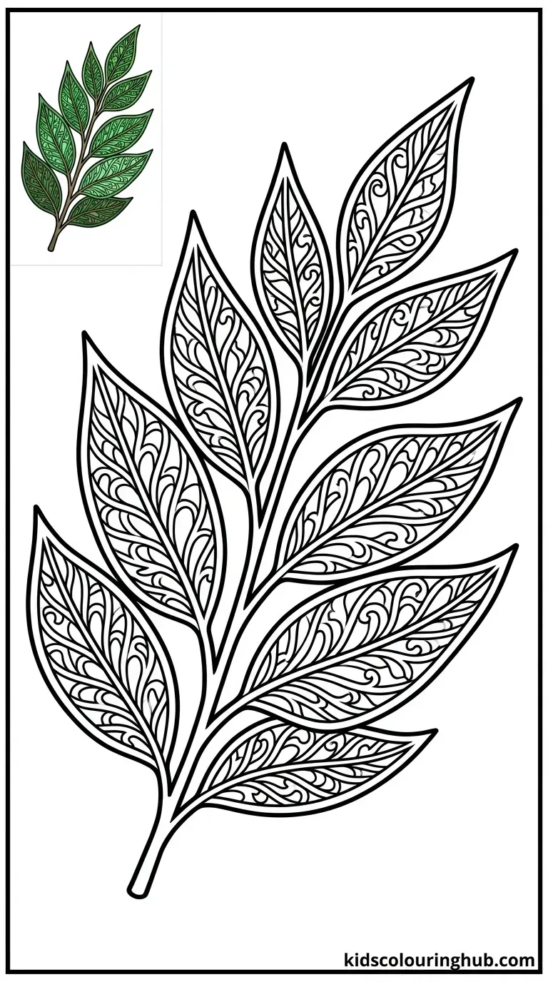 A detailed line art of a graceful willow leaf