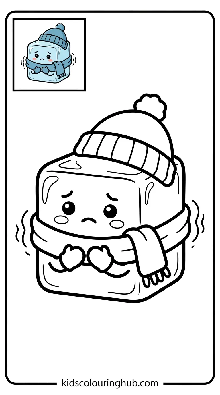 Shivering ice cube with scarf coloring page