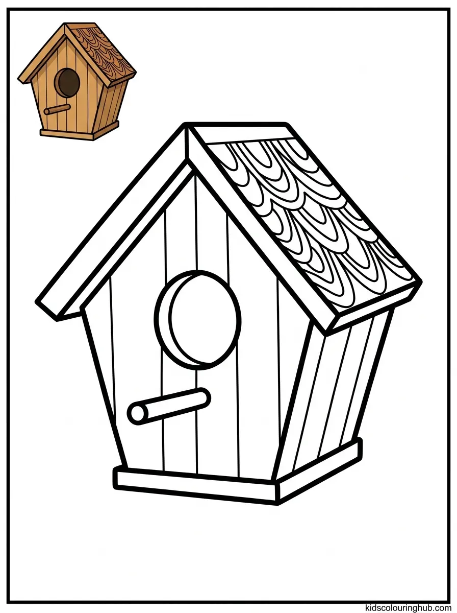 Wooden pentagon birdhouse coloring page for kids