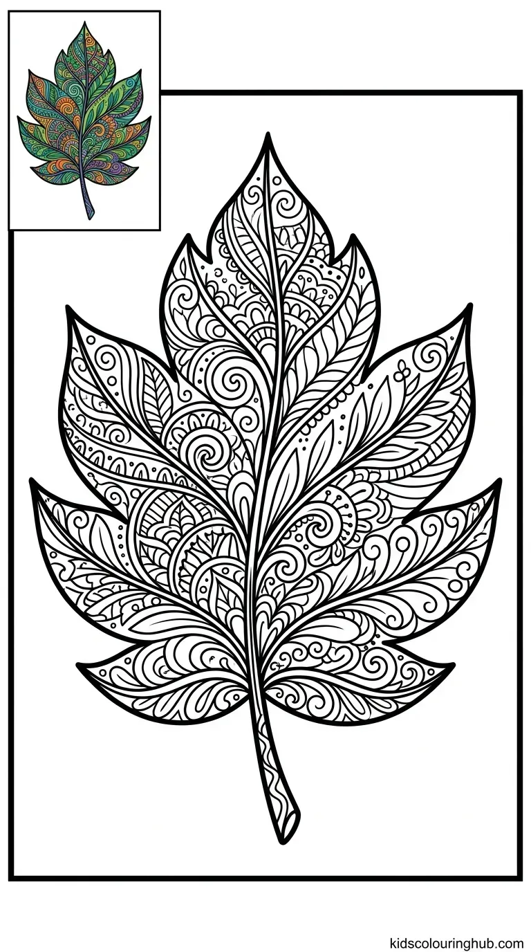 A complex Zentangle patterned leaf outline
